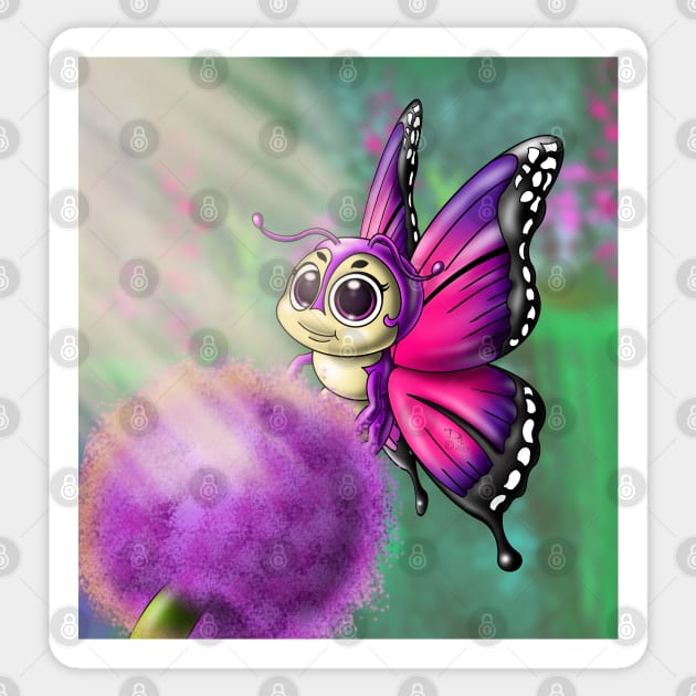 Purple Butterfly on Allium Sticker by treasured-gift